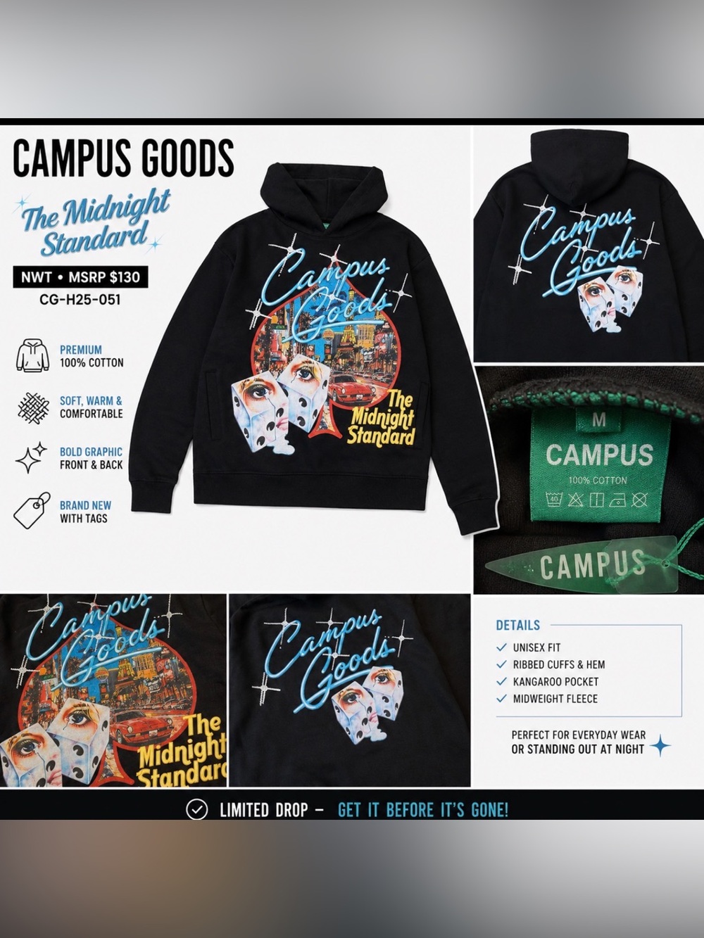 Campus Goods The Midnight Standard Hoodie Black – NWT – Size Medium